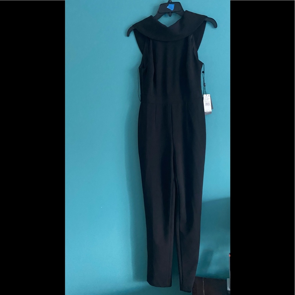 NWT! Adrianna Papell Knit Crepe Roll neck black jumpsuit. Size 0.